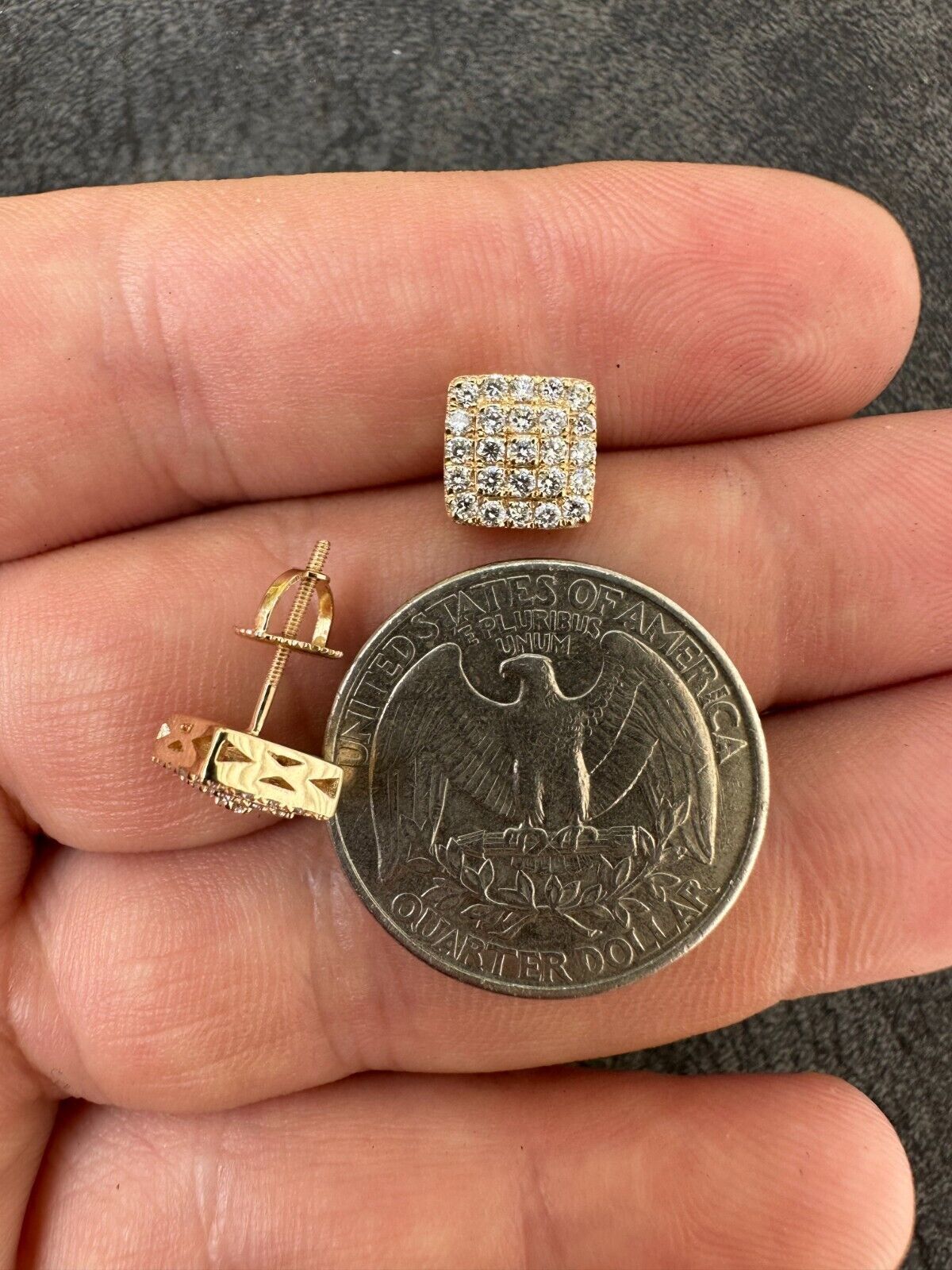 1.32ct VVS Real Diamond Men’s Solid 14k Yellow Gold Iced Hip Hop Square Earrings