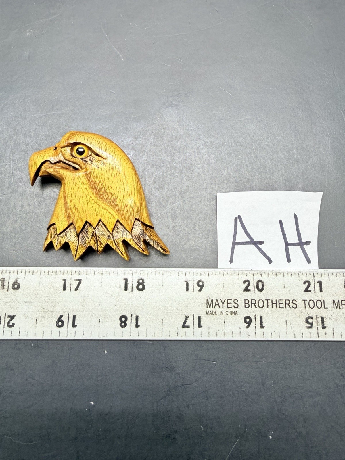 Carved Eagle Head Brooch Pin Signed Very Neat Looking