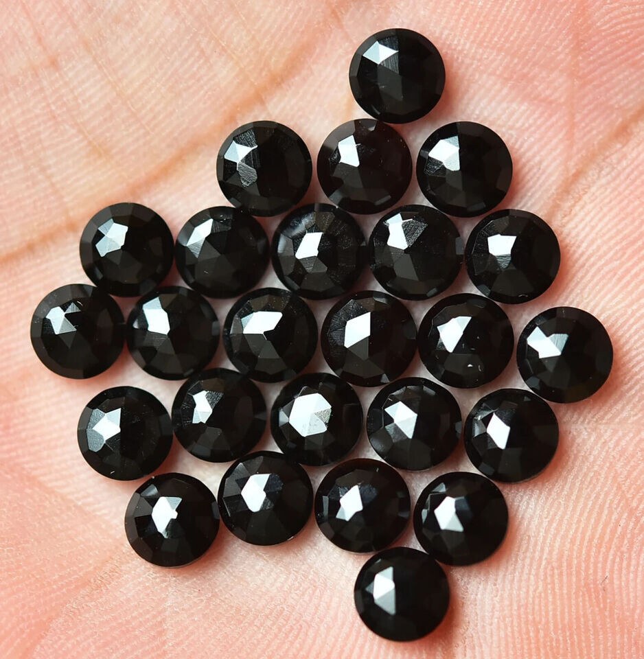 [WHOLESALE] NATURAL BLACK ONYX ROSE CUT ROUND SHAPE LOOSE GEMSTONE