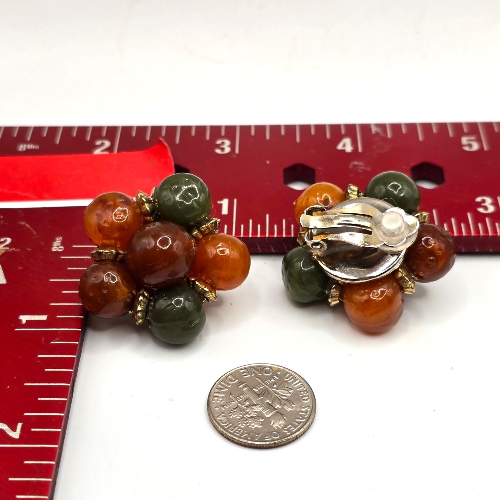 Vintage Earrings Clustered Lucite Acrylic Mid Century Design Clip On SKU 3182