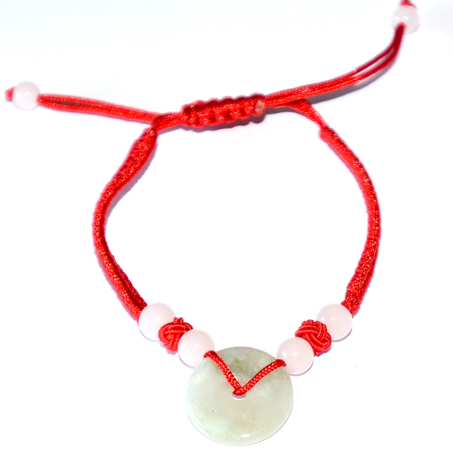 Macrame Friendship Adjustable Red Cord Feng Shui Jade Bi Disc Charm Bracelet