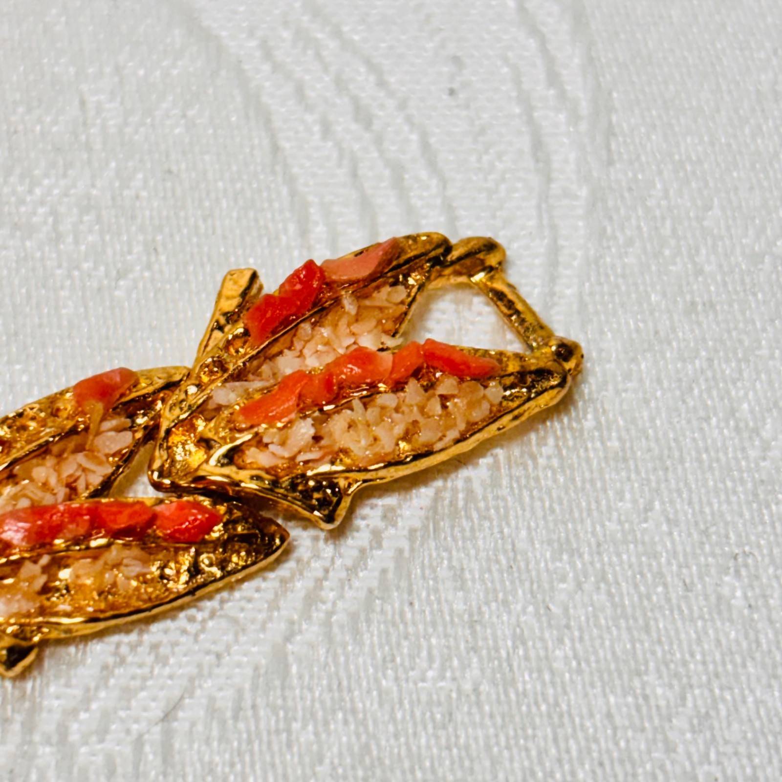 BRACELET orange white stone chips fold over clasp vintage DAMAGE missing chips