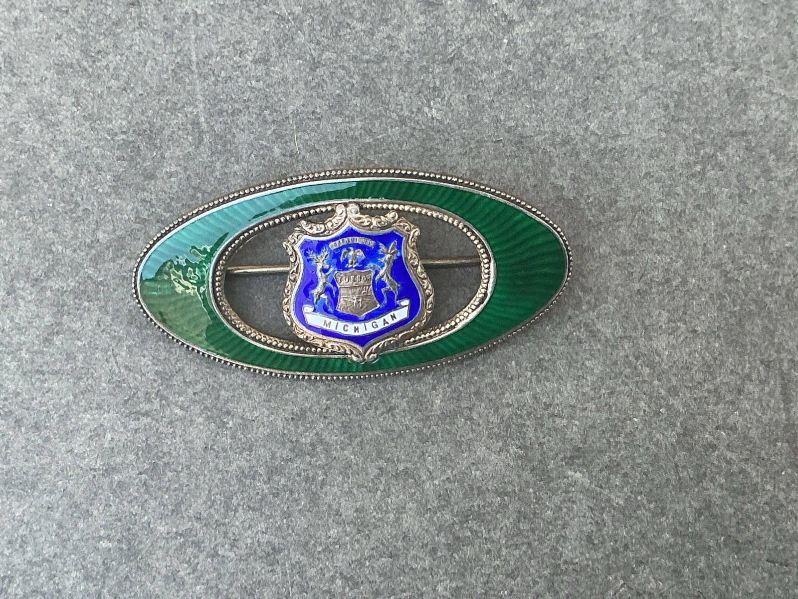 antique sterling silver pin brooch Michigan Coat Of Arms Sterling