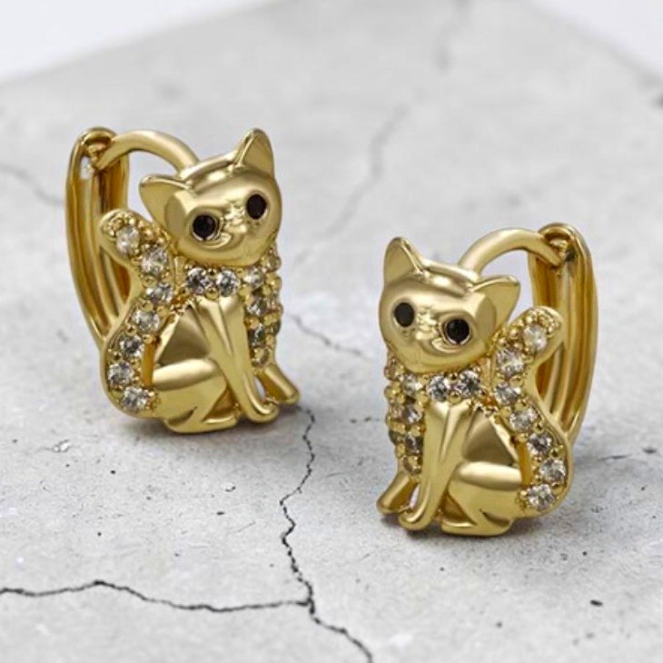 18k Gold plated Cat Huggie Hoop Earrings