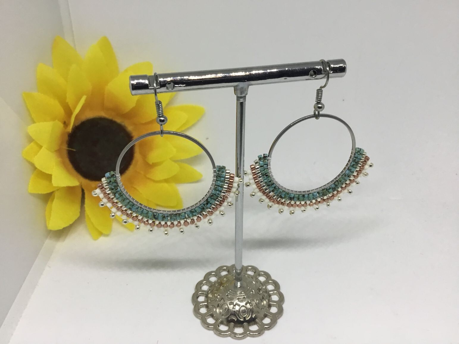 Beaded Hoop Drop Earrings, Wire Hook, Multi-Color, Miyuki Delica beads (Choose)