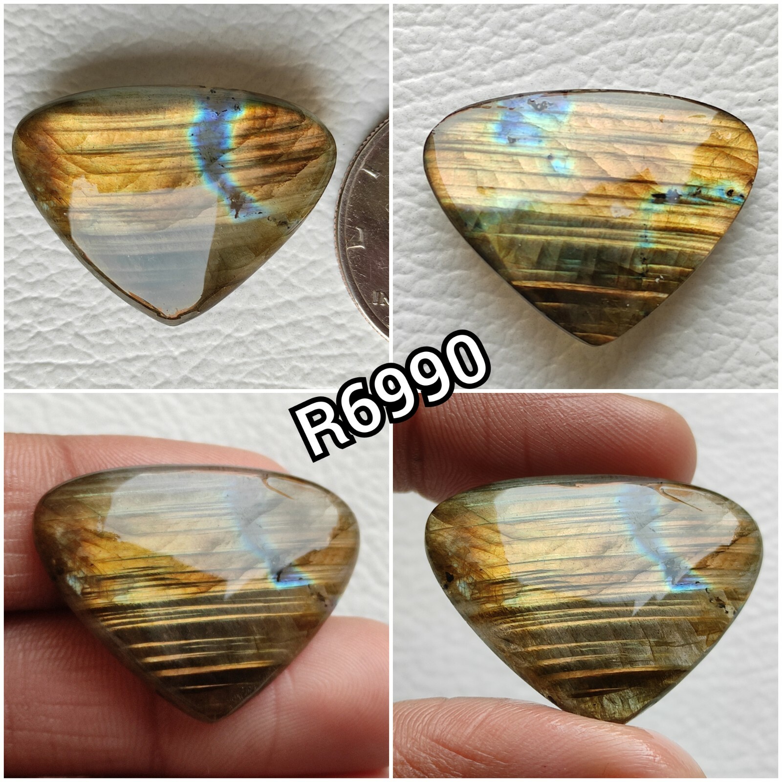 Rare Golden Blue Flashy Labradorite Cabochon Heart Shape Big Stone R6987-R6990