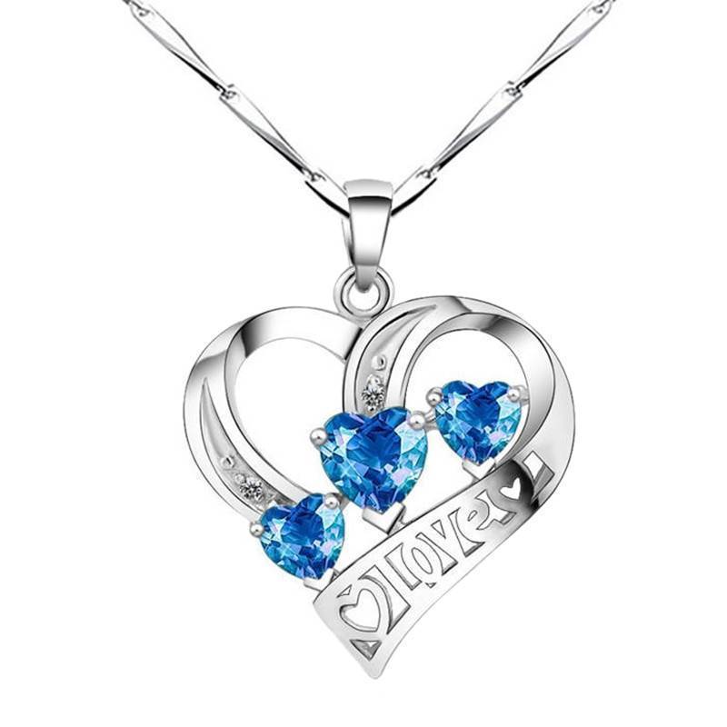 925 Silver Charm Cubic Zirconia Choker Bib Pendant Necklace 18″ Chain Gift Box