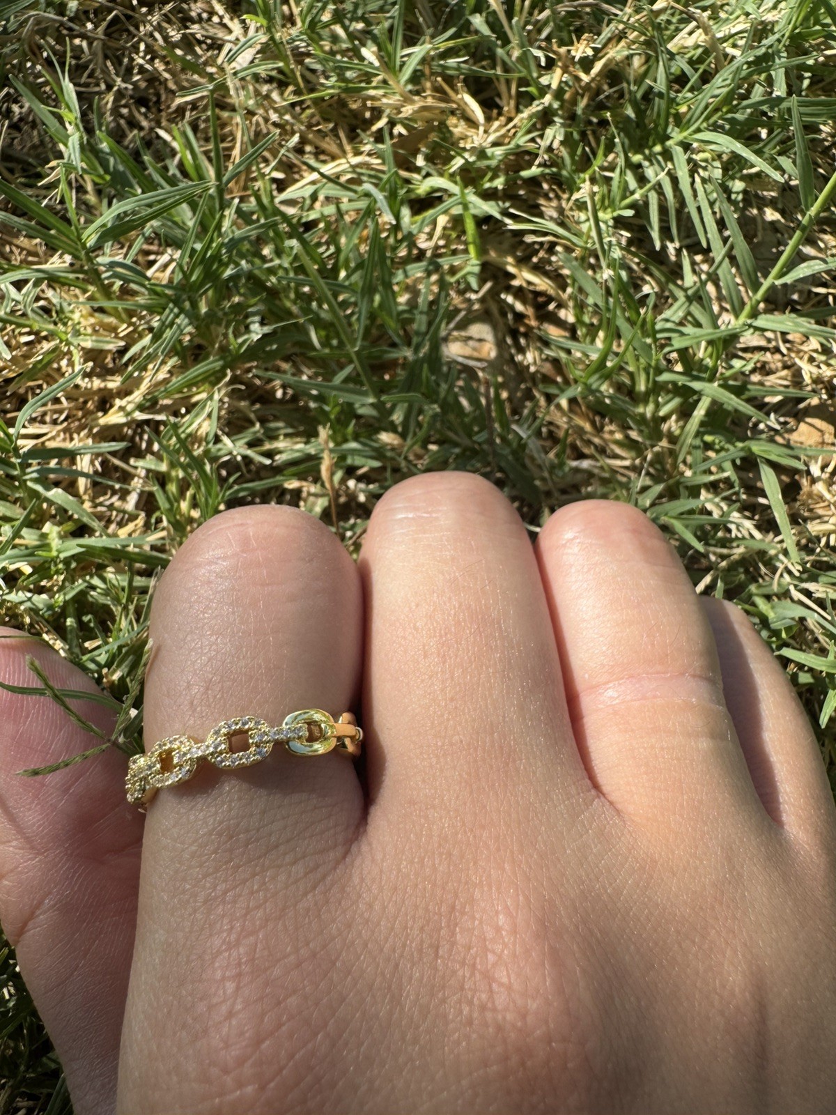 PVD Coated Real Gold Plated Zircon U-Shape Ring-Adjustable size