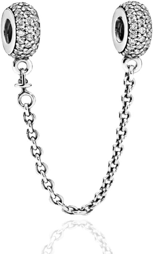 Plated Silver Heart Charm Safety Chain with Crystal – Ideal for Bracelets