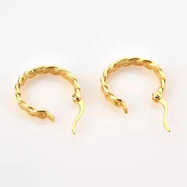9CT GOLD on Silver Vintage Braided Earrings Twisted Hoop Earrings- 16.8mm
