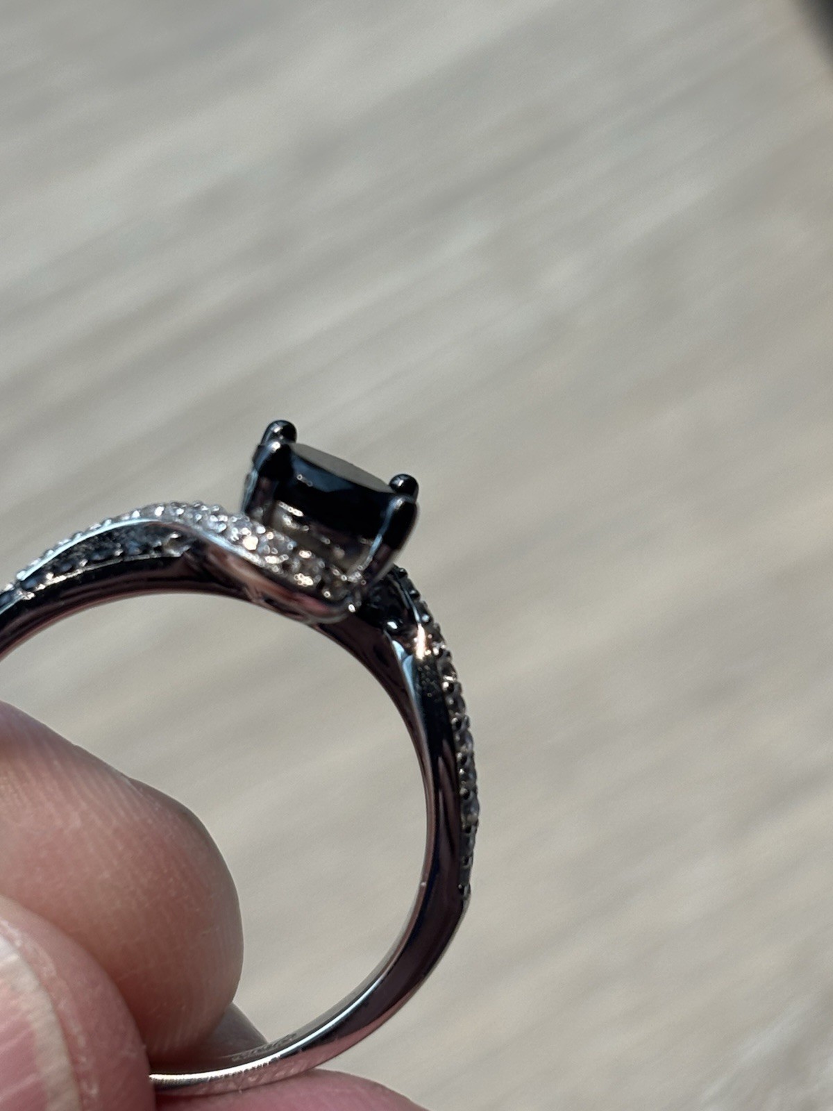 Silver Tone Black Onyx Round Prong Set Swirl Ring Sim Diamond Accents Sz 10
