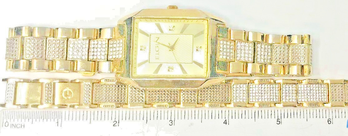 Elgin FG9754ST Gold Tone Quartz Analog Men’s Watch/Bracelet Combo! New battery