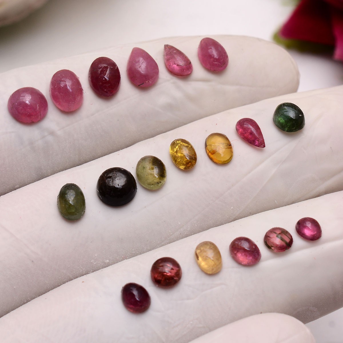 Rainbow Candies~19 Pcs Natural Multi Tourmaline 4mm-7mm Cabochon Loose Gemstones