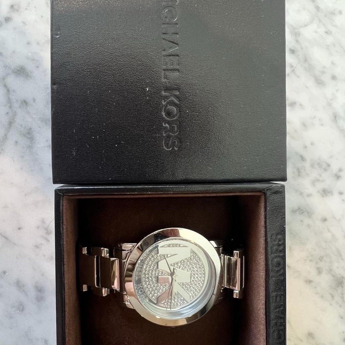 Michael Kors Silver Ladies Watch with Pearlized and Crystal Stone Face