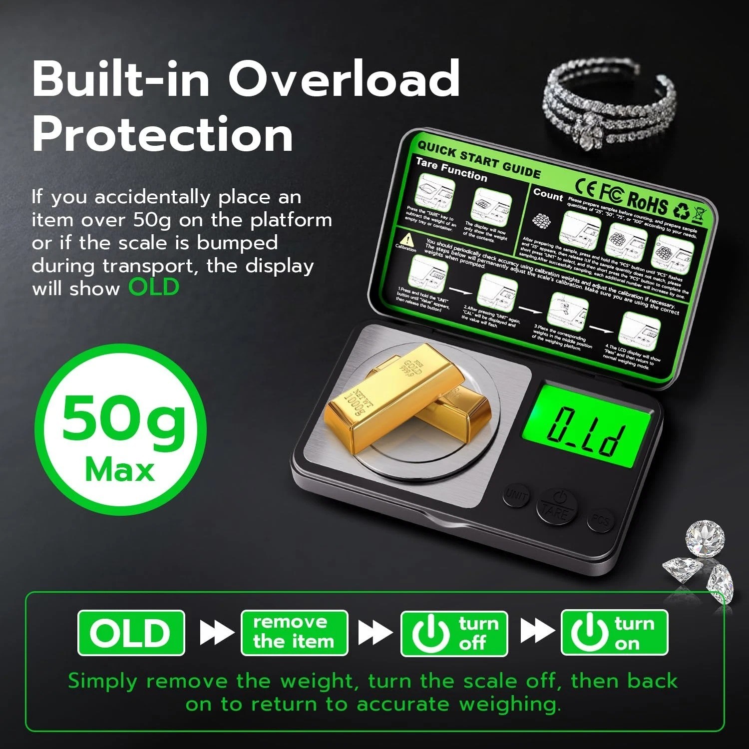 Digital Milligram Scale 50G X 0.001G, Mini Precision Scale Tare Weight Function