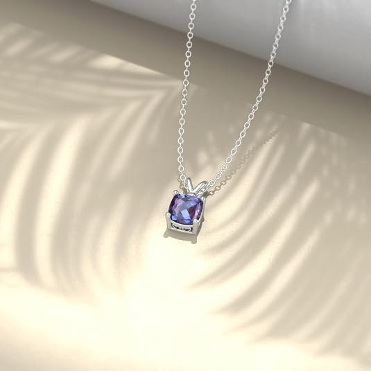Cushio Cut LabCreated Alexandrite Women Pendant 14KWhite Gold Plated with Chain