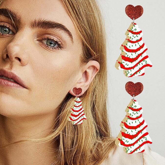 Christmas Tree Earrings Acrylic Christmas Holiday Earrings Colourful F