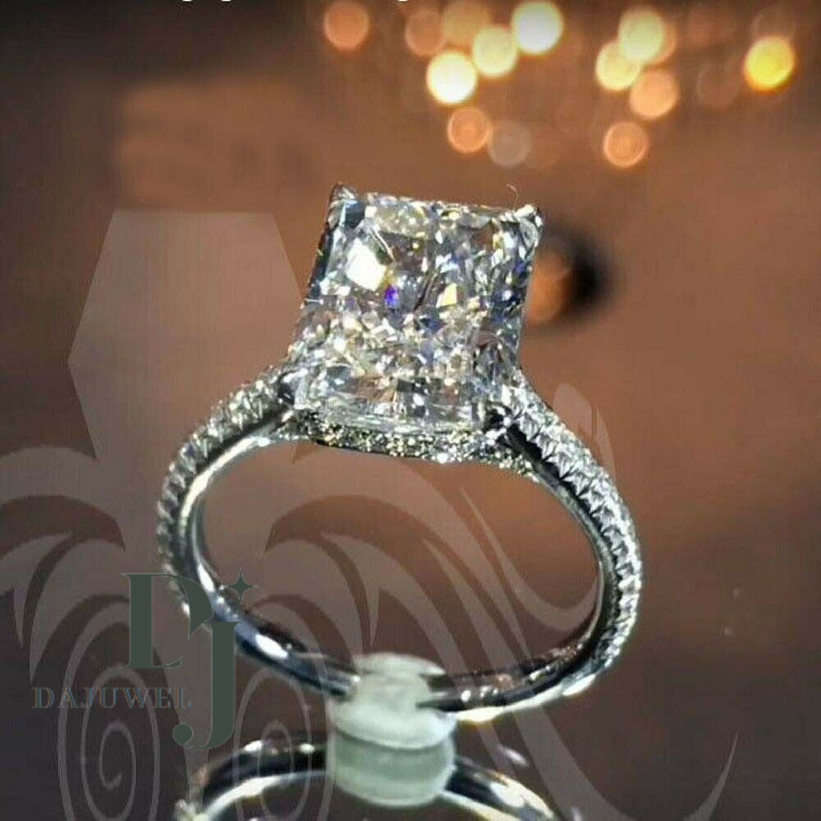 Moissanite Solitaire Engagement Ring 2.50 Carat Radiant Cut Solid 14K White Gold