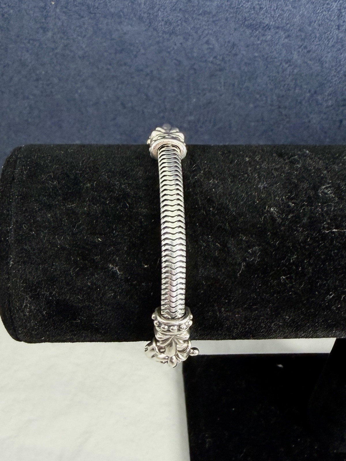LAGOS CAVIAR Sterling Silver 18K Yellow Gold Faceted White Topaz 6.75” Bracelet