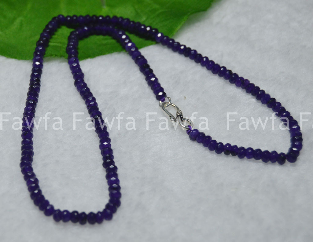 2x4mm Amethyst Faceted Roundel Gems Beads Necklace Silver Clasp 16-24″