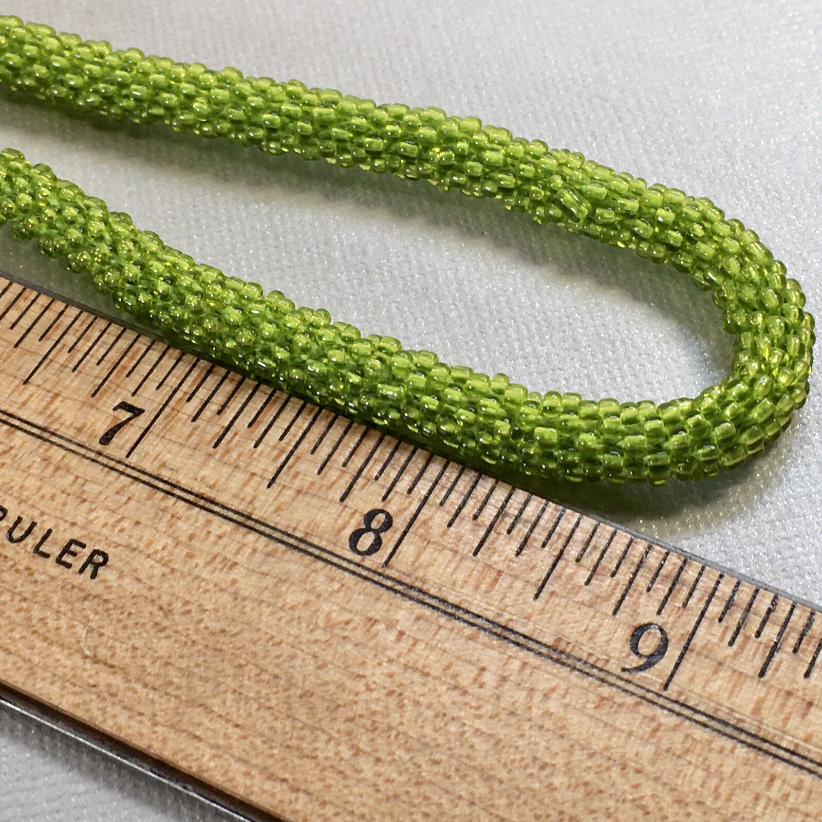 Himalayan Gems Andrew Stone Lime Green Glass Seed Bead Rope 20″ Necklace Nepal