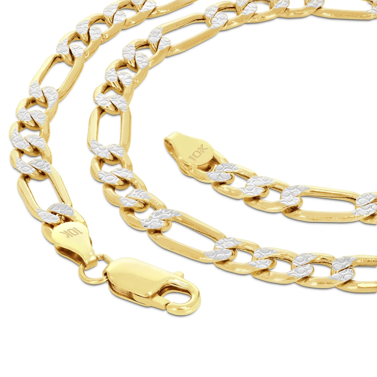10K Yellow Gold 2mm-9mm Diamond Cut Figaro Pave Chain Necklace Bracelet 7″- 30″
