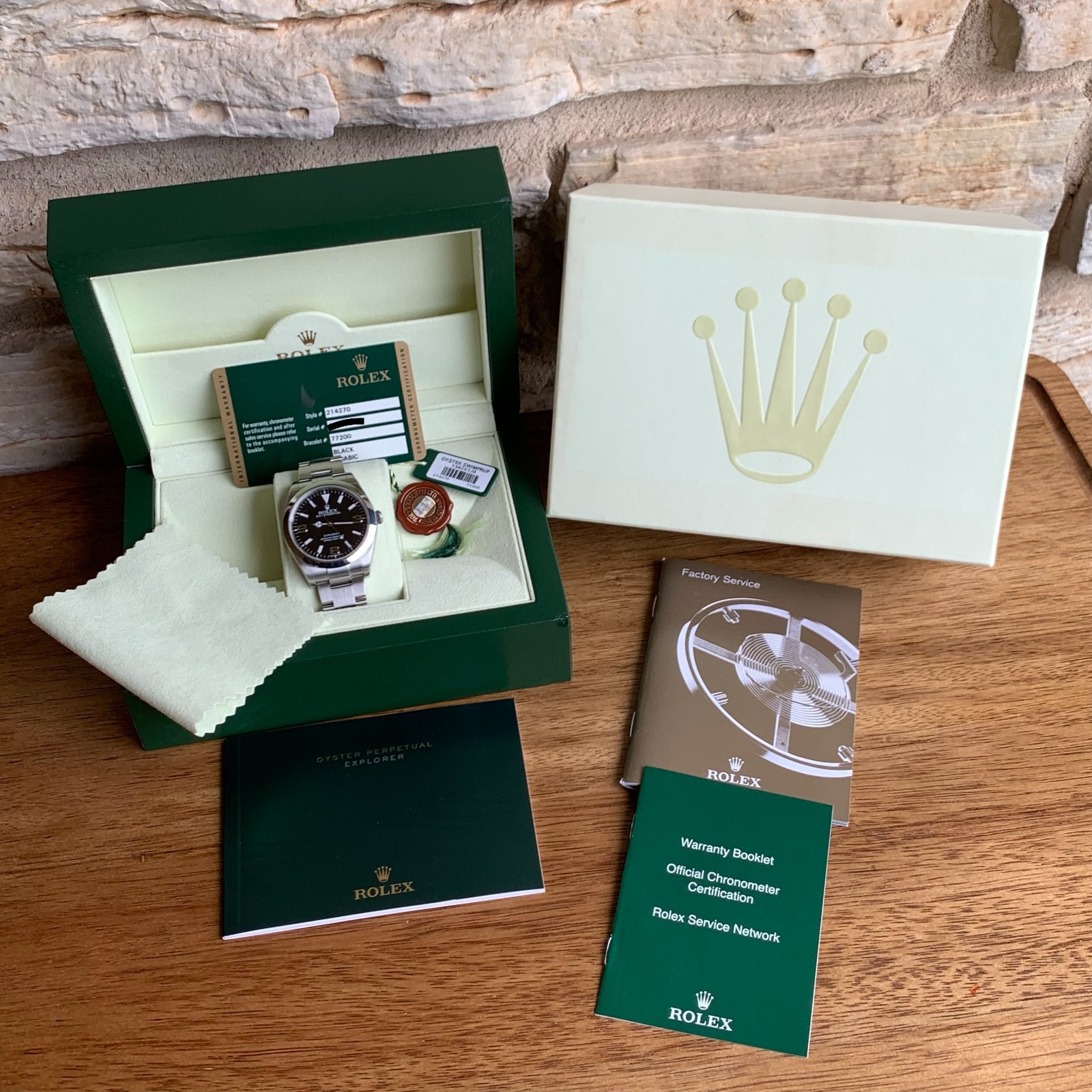 Rolex Explorer Ref. 214270 Automatic Oyster Perpetual Steel Watch – Box & Papers