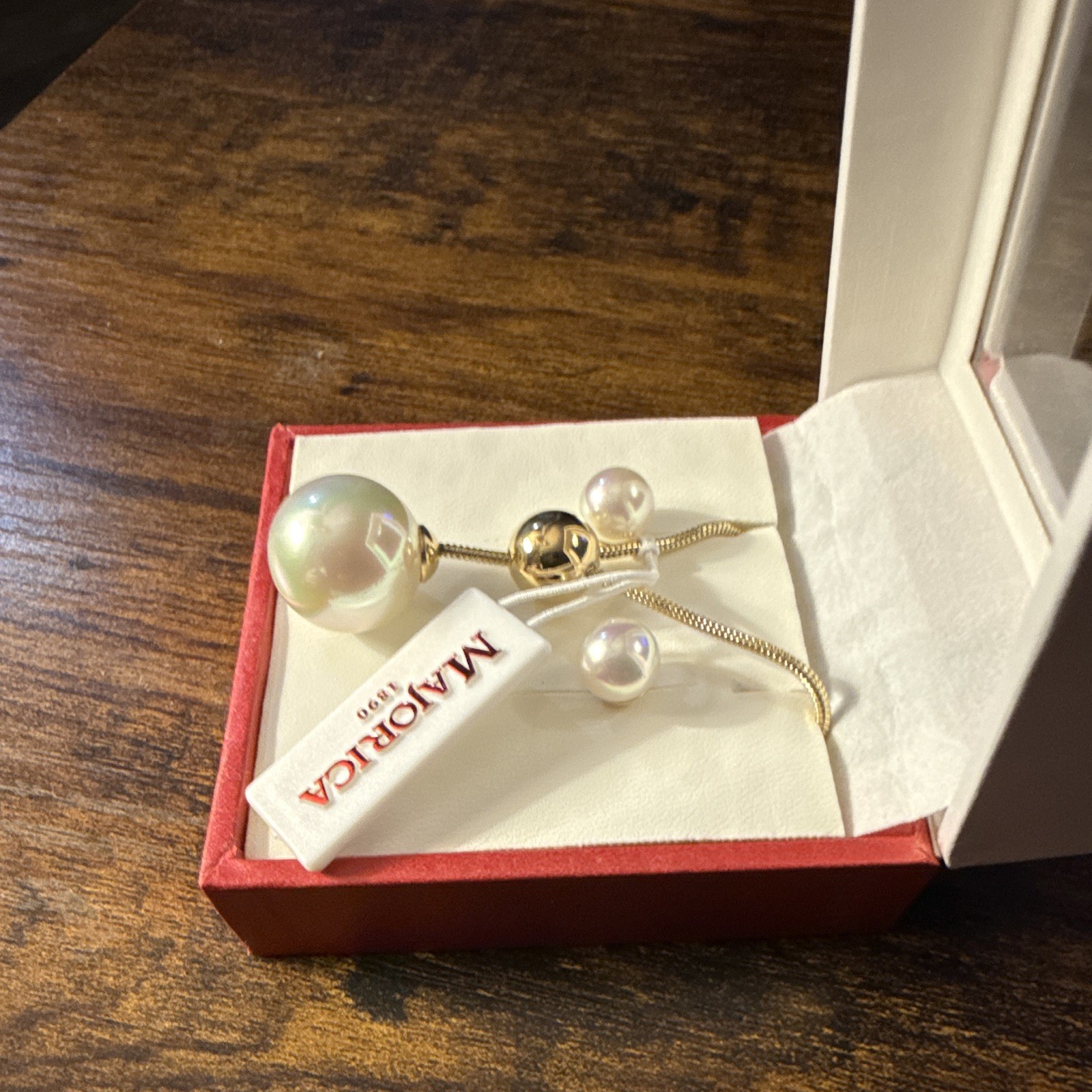 Majorica White Pearl Pendant Necklace Ear Ring 925 Ster. Silver Adjustable Snake