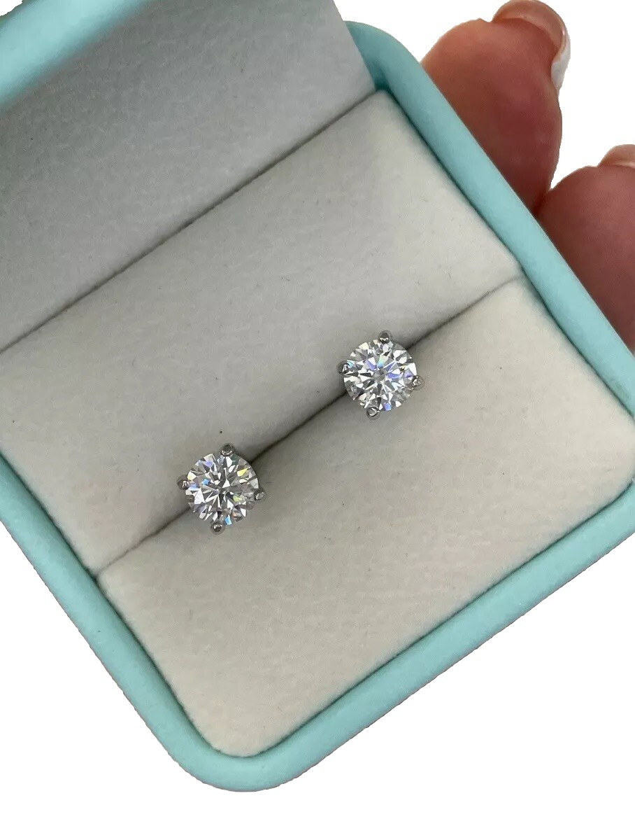 3.00 Ct Round Cut VVS1/D Lab Created Stud Earrings 14k White Gold 7mm Push Back