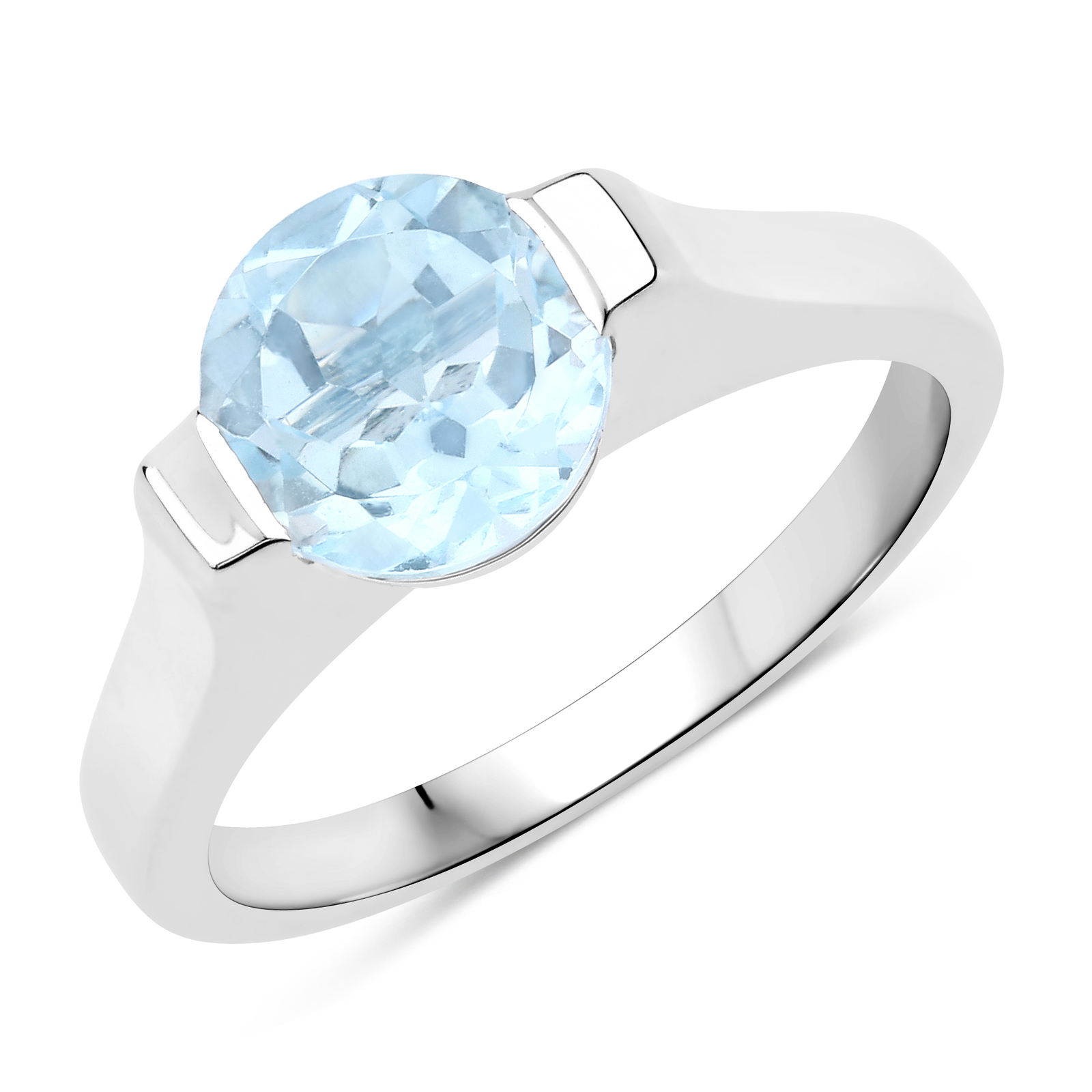 XEN Ring with Blue Topaz Solitaire 925 Sterling Silver Rhodium Plated