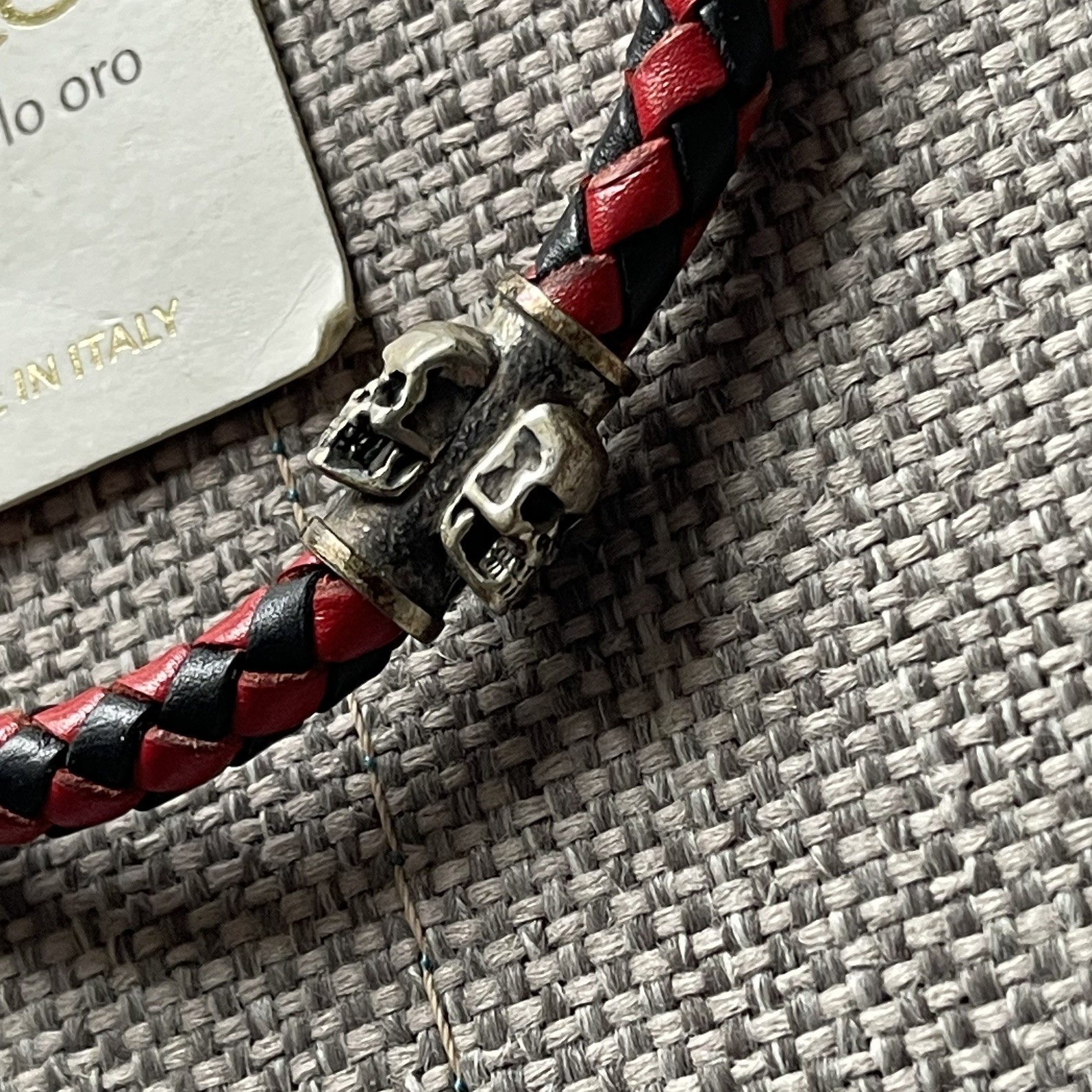 DUDU Bon Ton Italy Leather Bracelet Braided Red Black Skul Men`s Women`s New