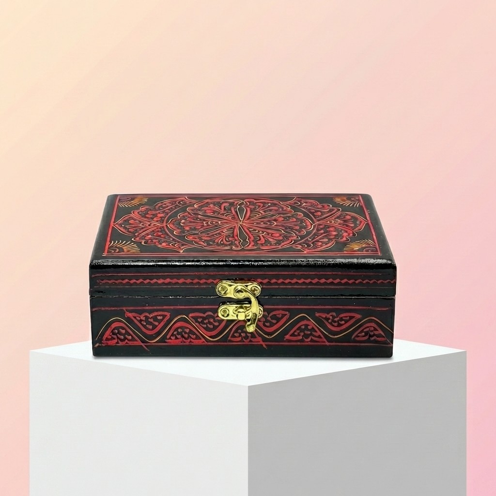 Handcrafted Wooden Gift Box with Exquisite Lacquer Artwork