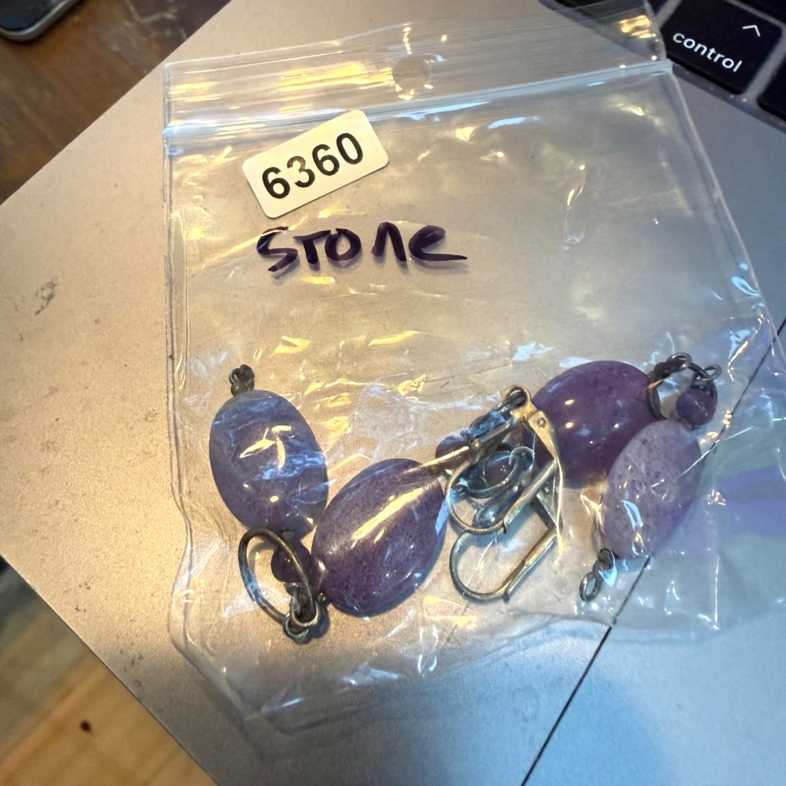 Earrings Oval Purple Bead Stone Dangle Drop Boho Artisan Silver Tone 3.5 inches