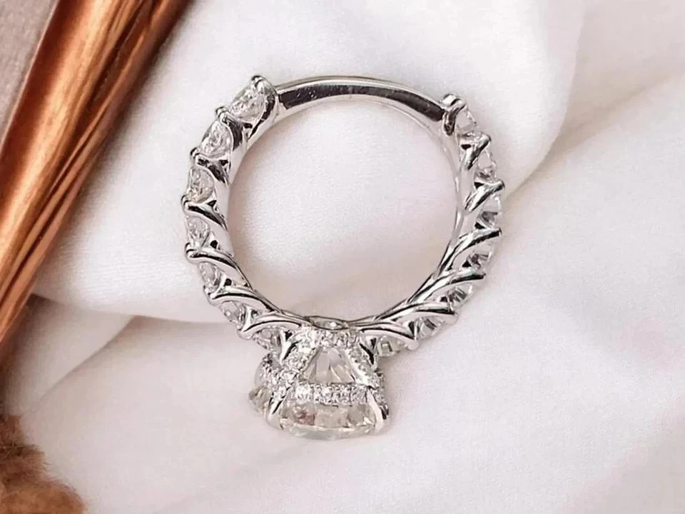 IGI 5CT F/VS1 Round Lab Grown Diamond Women Engagement Ring Set 14k White Gold