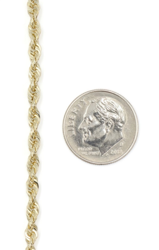 High Shine 10KT Yellow Gold 2.9mm Wide Solid Rope Chain 20″ Necklace – 11.09g