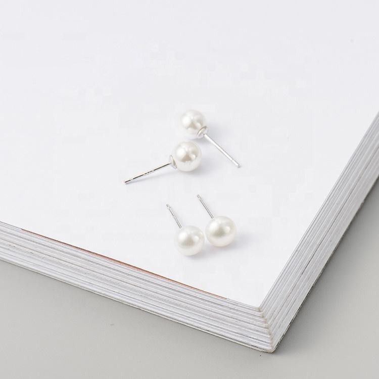 Round Shape Lab Created Shell Pearl Stud Earrings for Women in 925 Silver