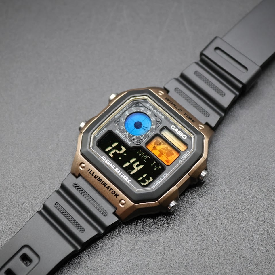 CASIO AE-1200WHD. Royale World Time Watch Mod. Sunset Filter. Negative Display