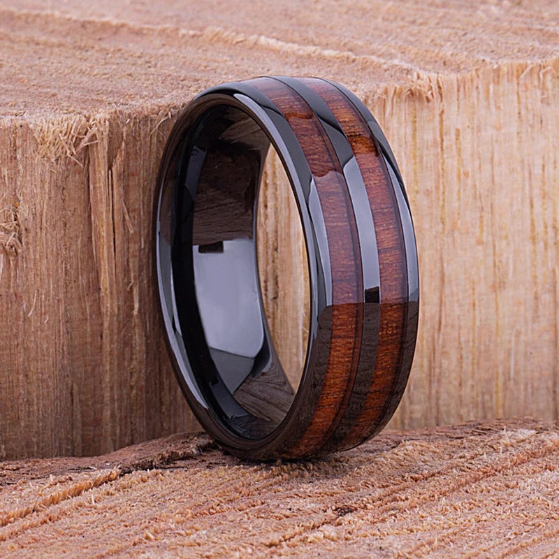 Stainless Steel Abalone Shell Ring 8mm Purple Polished Wedding Band Men