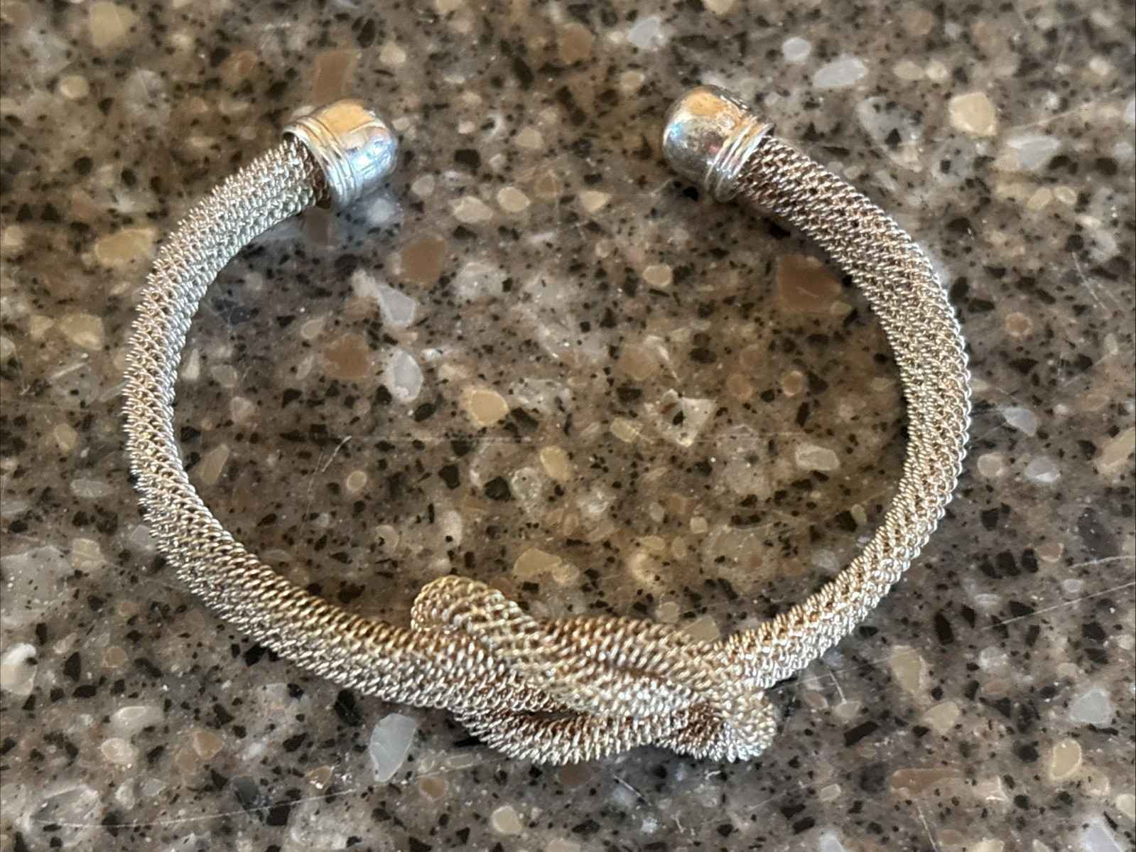 Vintage Sterling Silver Mesh Love Knot Cuff 6.5 Plus Inch Bracelet