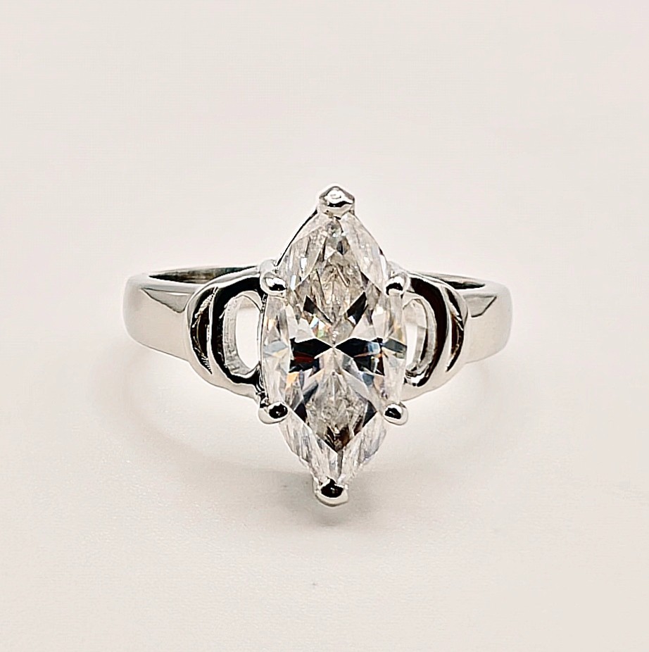 Rare 2.75 Ct Marquise Cut Certified Treated White Diamond Ring In 925 Silver
