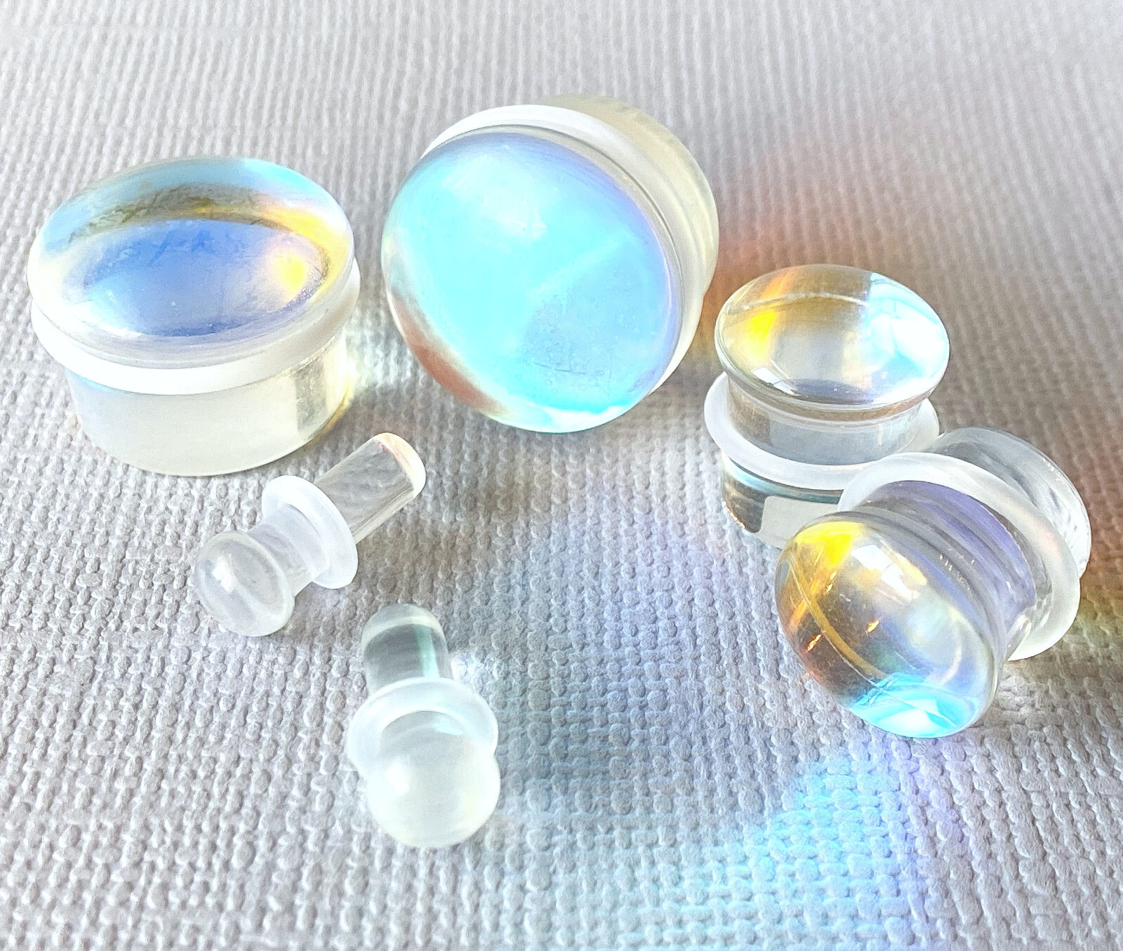 PAIR Luminous Moonstone Glass Single Flare Stone Plugs Gauges Earlets Tunnels
