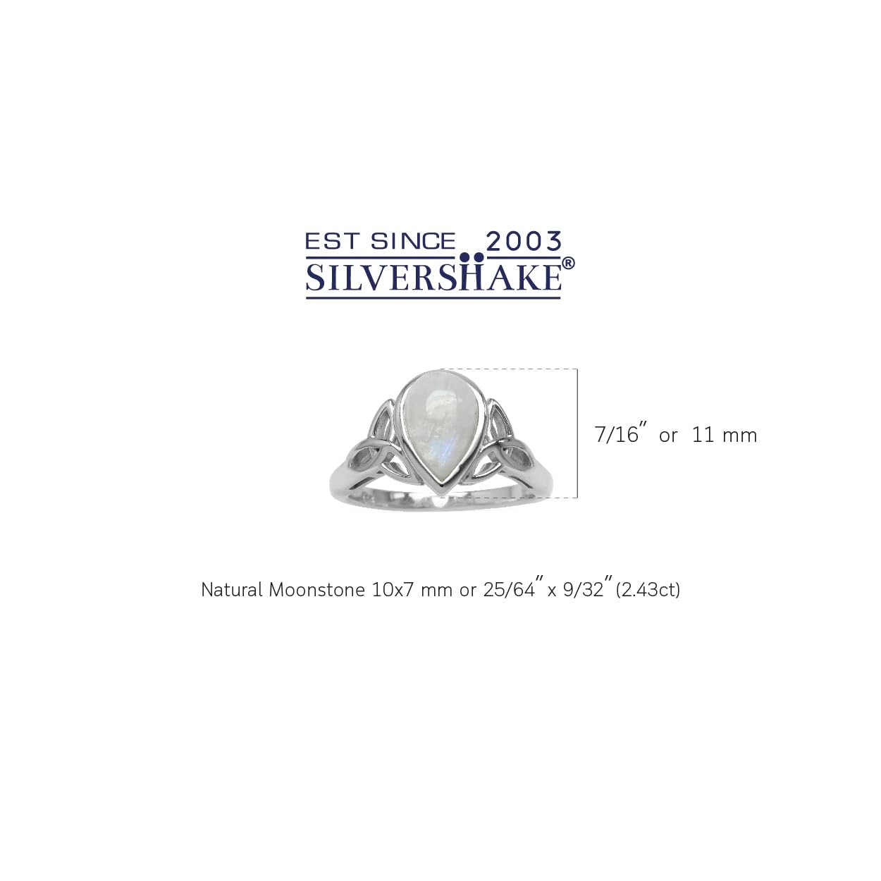 10X7mm Pear Shape Cabochon Gemstone White Gold Plated 925 Sterling Silver Tri…