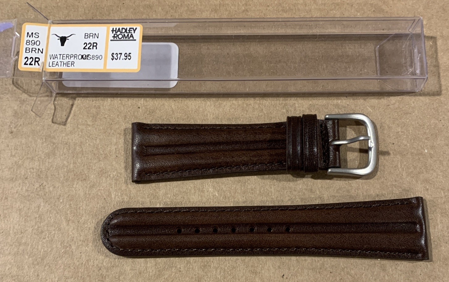 22mm Hadley Roma Waterproof Western Leather Watch Band – Brown – MS890