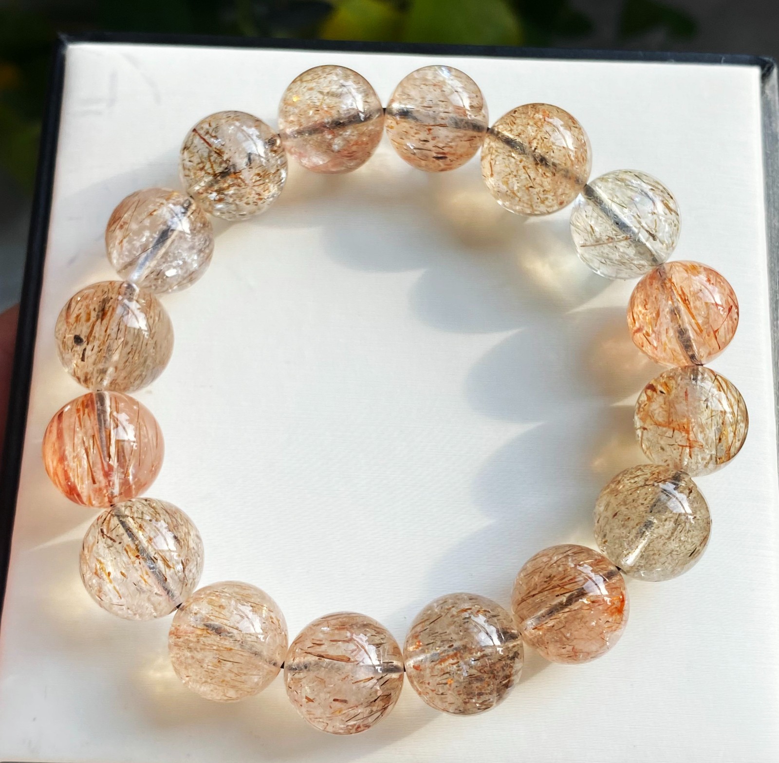 13-13.7mm Natural Black Gold Rutilated Super 7 Quartz Crystal Bracelet 2679
