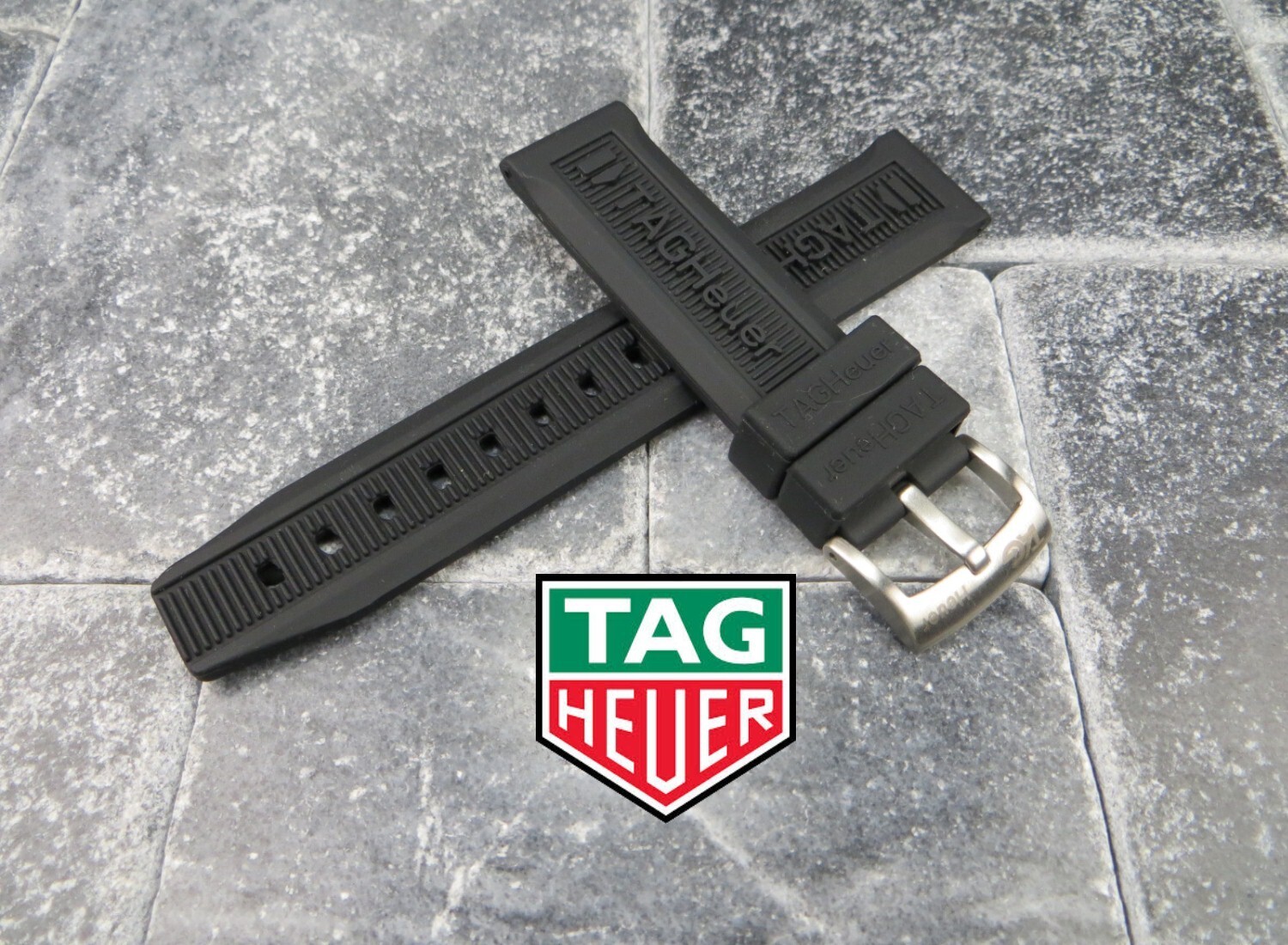 New 20 mm Authentic TAG HEUER Soft Rubber Strap Black OEM Diver Watch Band K