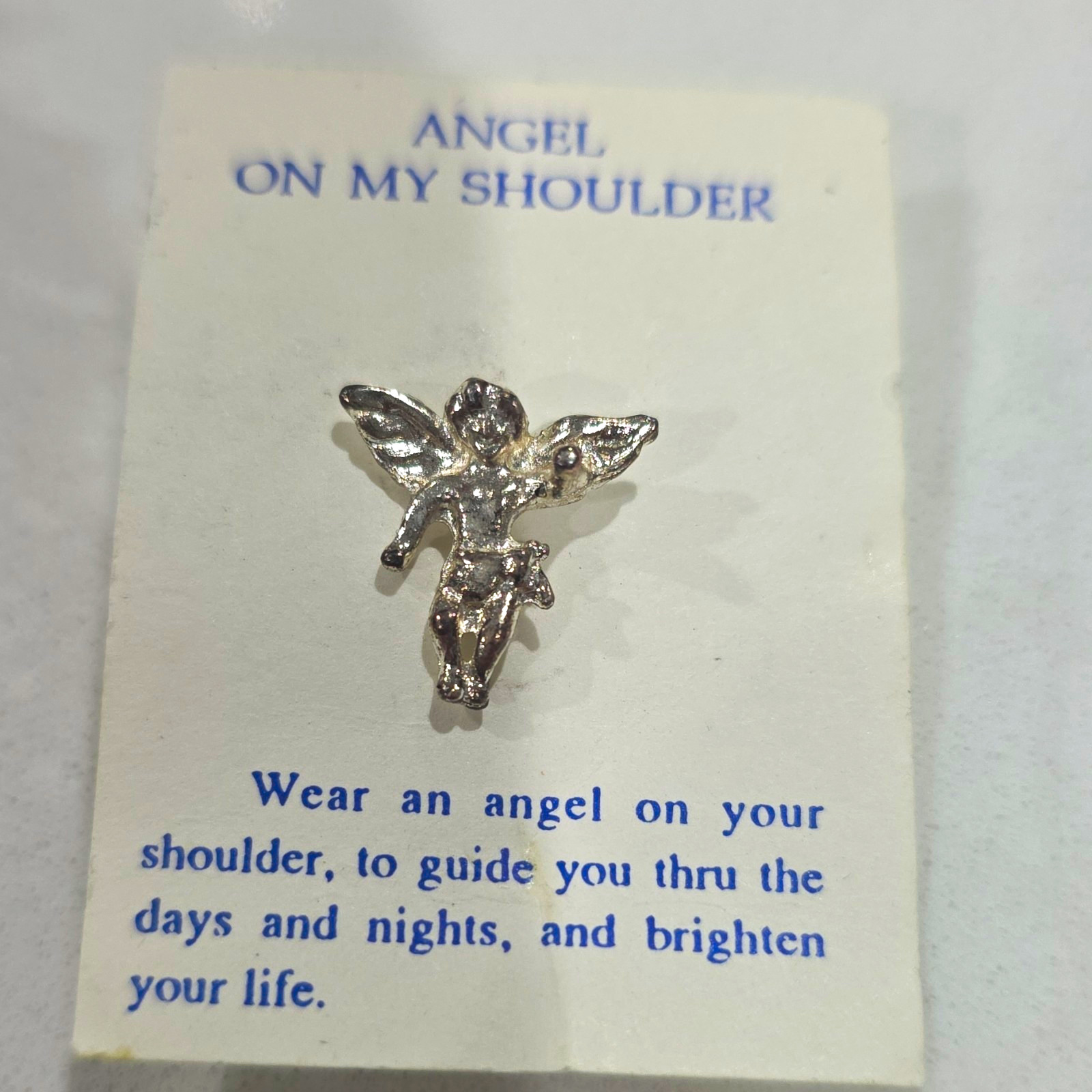Angel on My Shoulder Silver Metal Angel Pin, Clutch Back, On Card