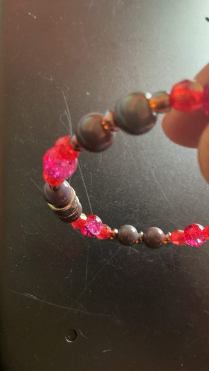 Handcrafted Handmade Red/Gray Glass Beaded Bracelet #117, Unisex, Round Beads