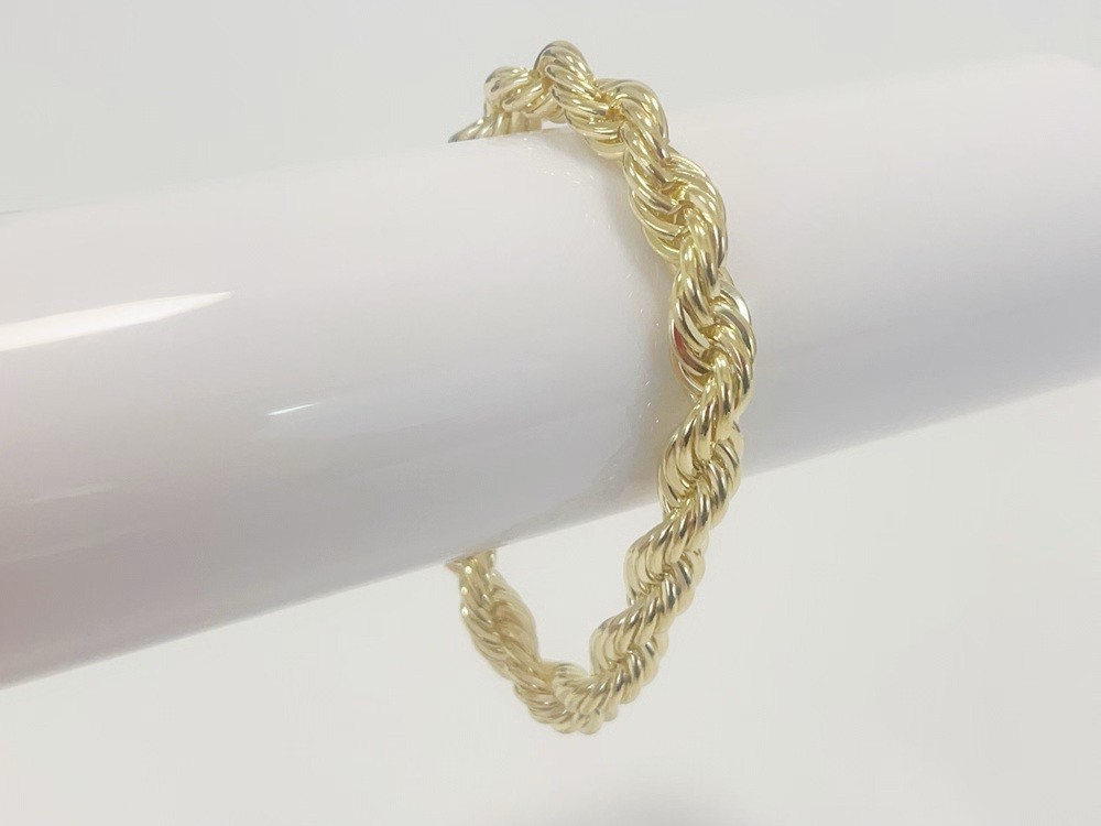 10K Yellow Gold 10mm Diamond Cut Rope Chain Bracelet Men Women 7.5″ 8″ 8.5″ 9″