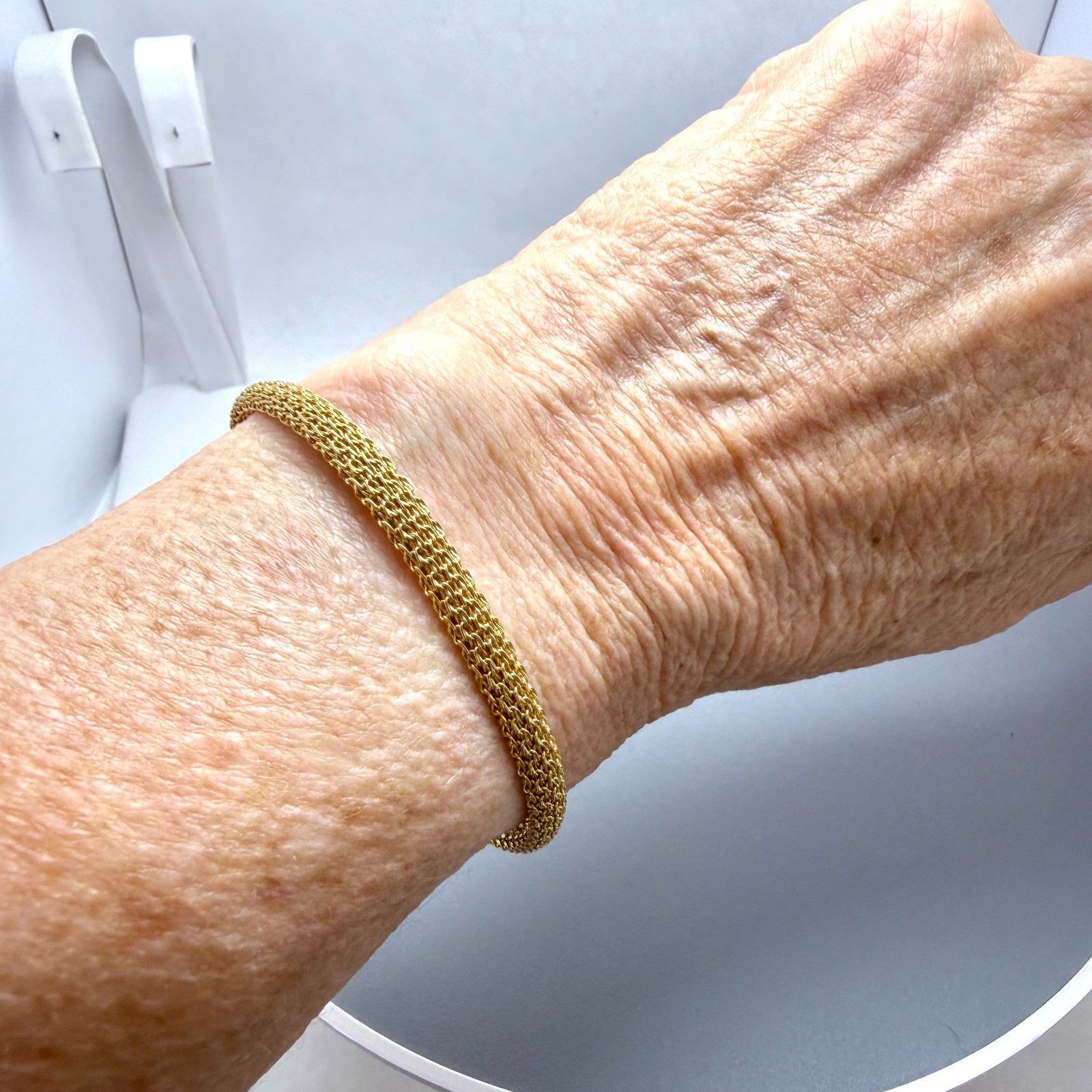18K Italy Yellow Gold 5mm Mesh 7″ Bracelet 12.2 grams