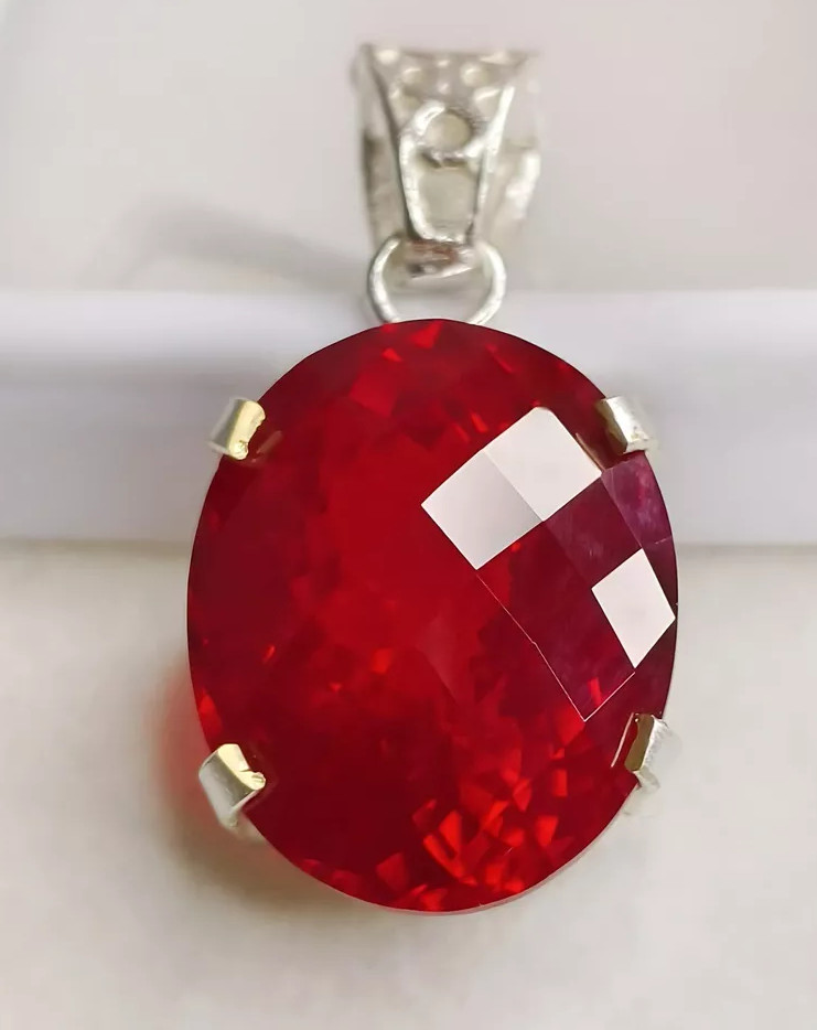Certified 26.75 Ct Natural Red Red Ruby 925 Solid Silver Pendant Loose Gemstone